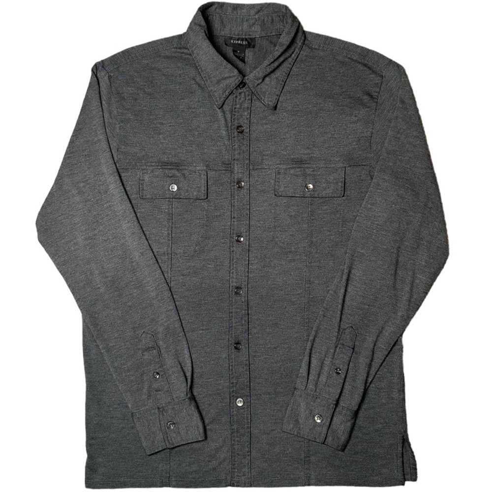 Express Men's Gray Button Up Shirt Long Sleeve Cotton Slim Fit Size Medium